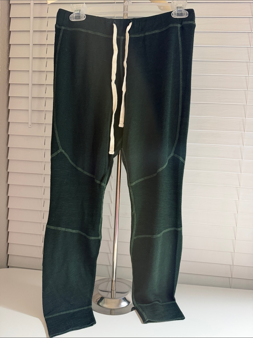 Monrow Dark Green Thermal Jogger Pants with White Drawstring